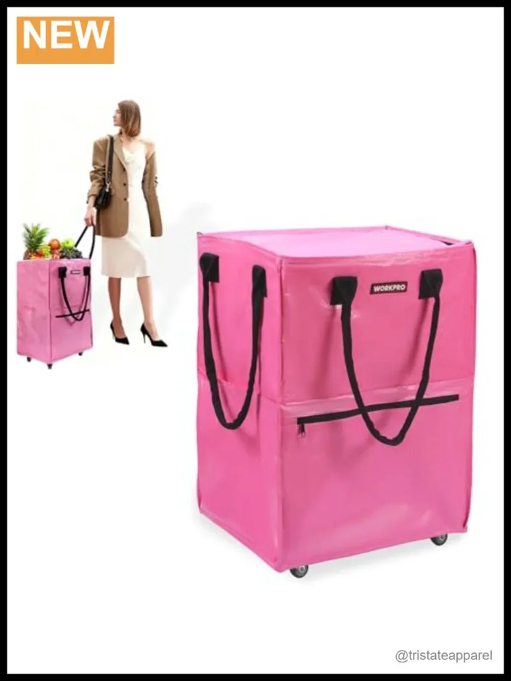 Rolling Grocery Bag with 4 Wheels Heavy Duty Shopping Tote 18-Gallon